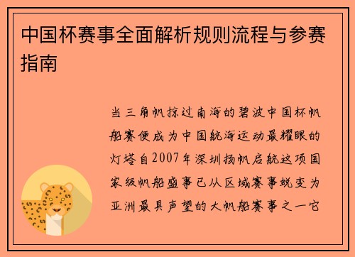 中国杯赛事全面解析规则流程与参赛指南