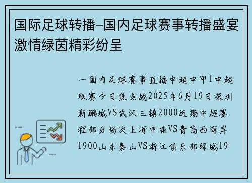 国际足球转播-国内足球赛事转播盛宴激情绿茵精彩纷呈